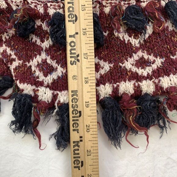 Anthropologie Moth Vera Fringe Cardigan XS S Sweater Aztec Cotton Red Cream Fall - Picture 7 of 15